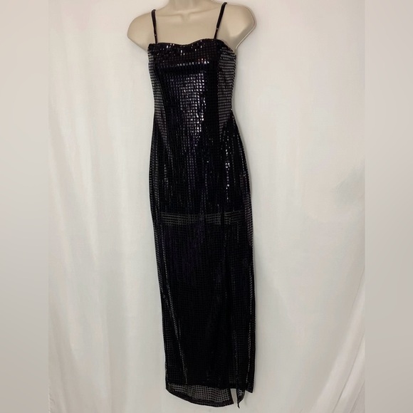 Troika black sheer sequin gown dress with slit - Picture 3 of 14